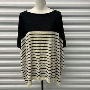 Chaps Black and Cream Striped Women's Tee